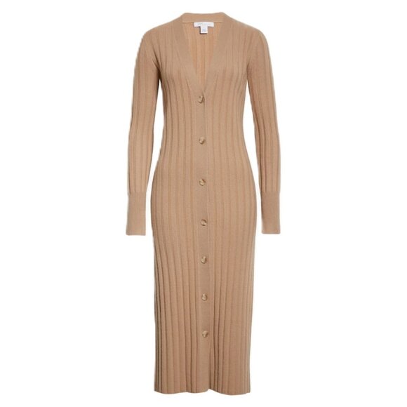 NORDSTROM SIGNATURE Cashmere Blend Cardigan Camel Ribbed Long Size XS - Picture 4 of 12